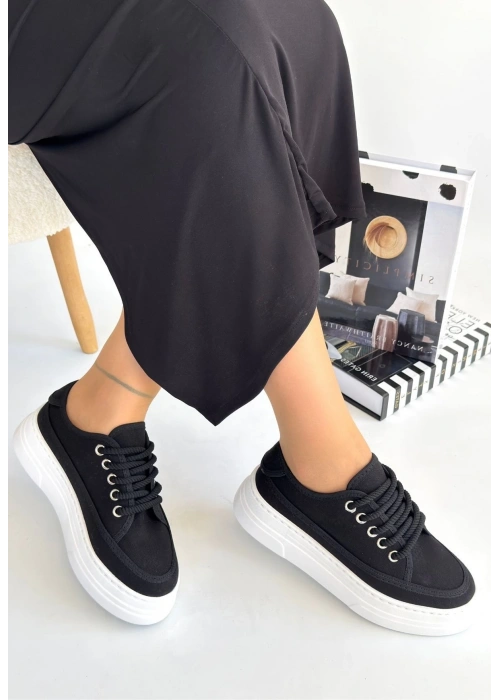 Carin Siyah Keten Bağcıklı Spor Ayakkabı