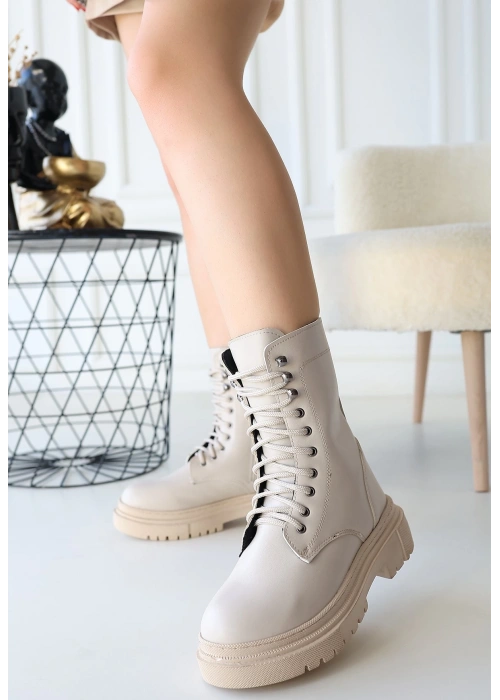 Caxa Bej Cilt Bağcıklı Bot