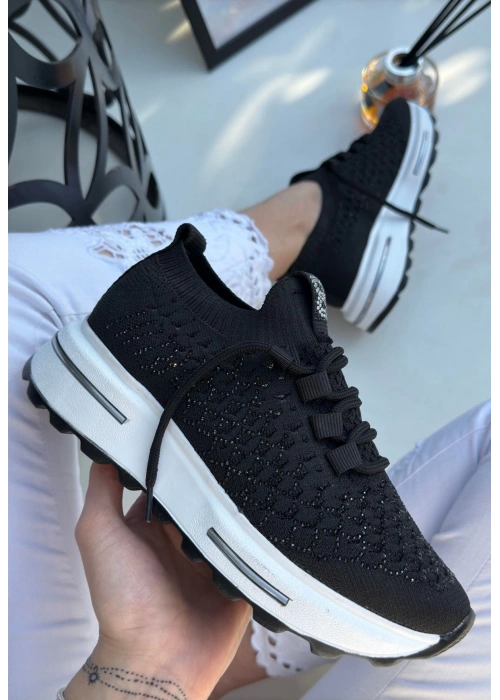 Cilla Siyah Triko Boncuk İşlemeli Spor Ayakkabı