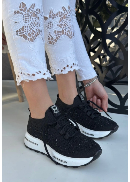 Cilla Siyah Triko Boncuk İşlemeli Spor Ayakkabı