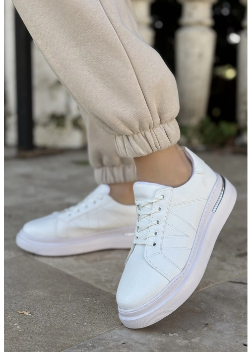 Cisay Beyaz Cilt Bağcıklı Spor Ayakkabı