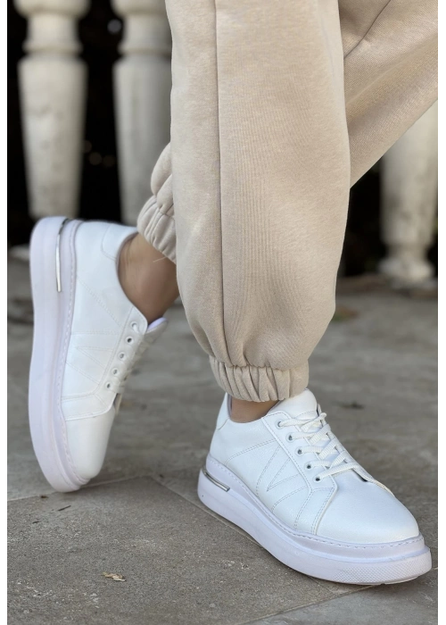 Cisay Beyaz Cilt Bağcıklı Spor Ayakkabı