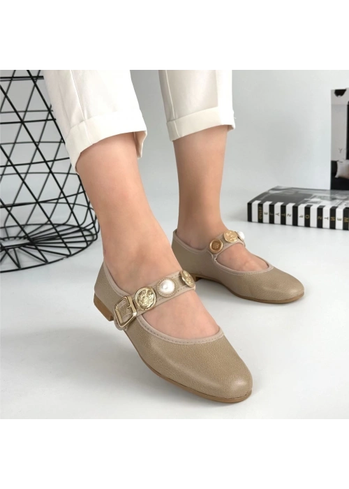 Copte Bej Cilt Babet Ayakkabı