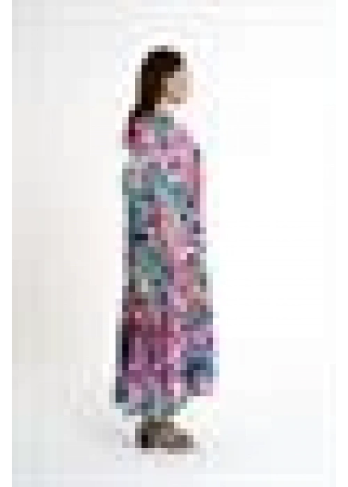 Crepe Satin Floral Patterned Long Dress