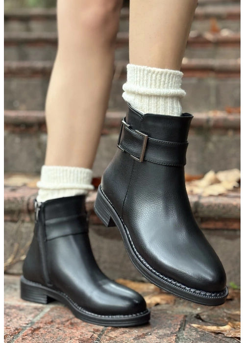 Dawin Siyah Cilt Topuklu Bot