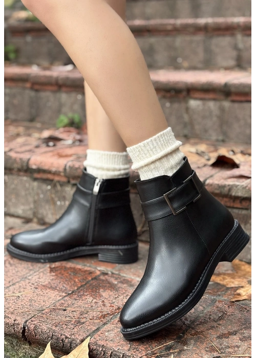 Dawin Siyah Cilt Topuklu Bot