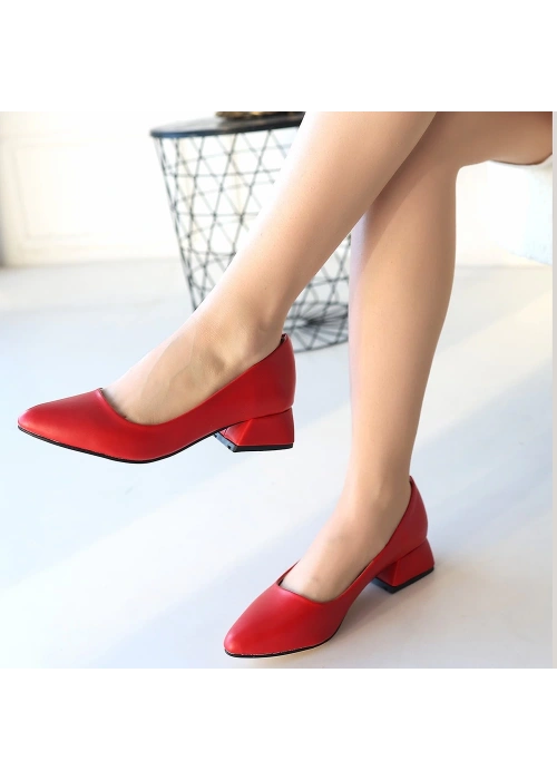Desniy Kırmızı Cilt Topuklu Ayakkabı
