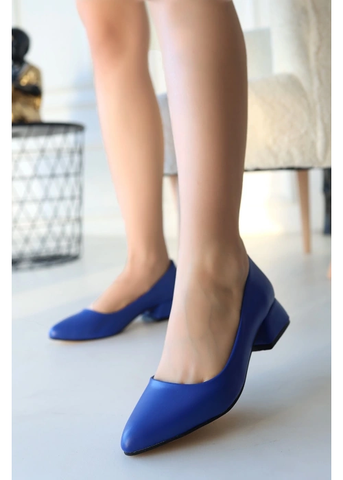 Desniy Mavi Cilt Topuklu Ayakkabı