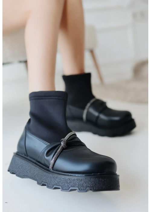 Dewn Siyah Cilt Topuklu Bot