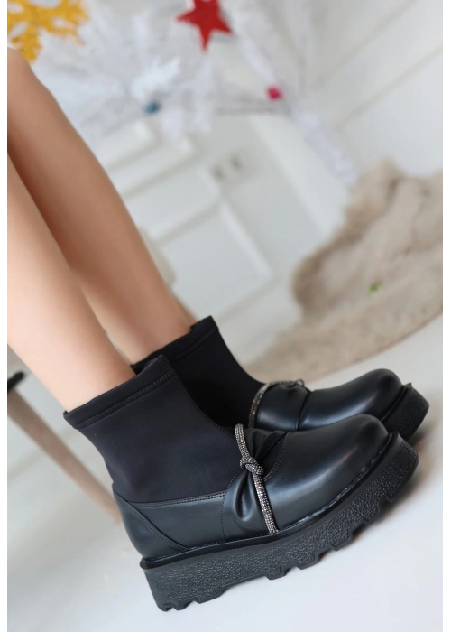 Dewn Siyah Cilt Topuklu Bot