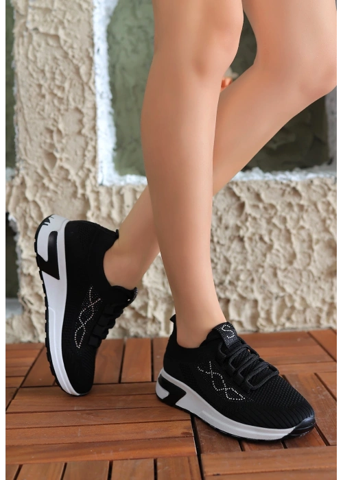 Edne Siyah Triko Bağcıklı Spor Ayakkabı