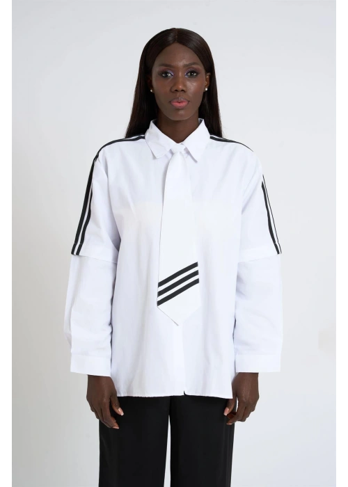 Elegant Womens Shirt with Tie Detail | White