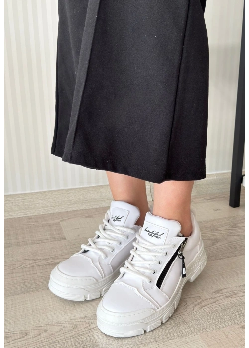 Elwa Beyaz Cilt Bağcıklı Spor Ayakkabı