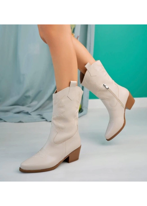 Emaly Bej Cilt Topuklu Çizme