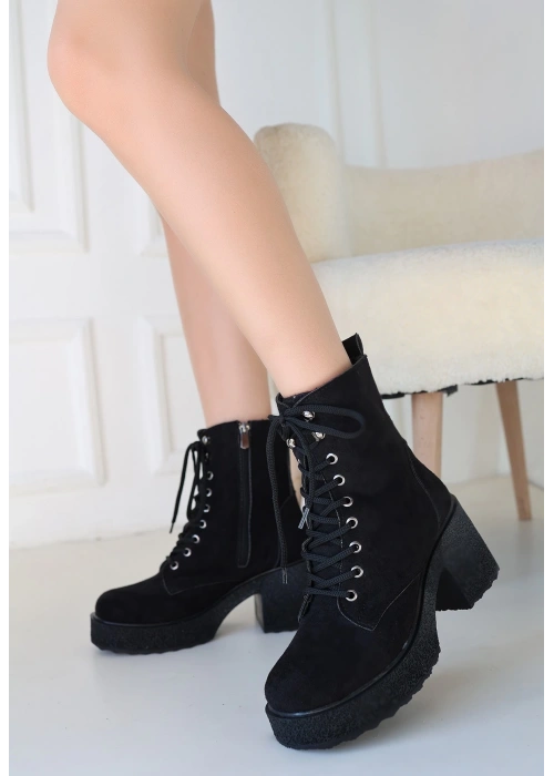 Emilla Siyah Süet Bağcıklı Bot