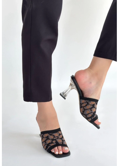 Erja Siyah Desenli Triko Topuklu Terlik