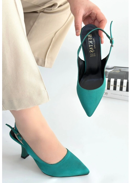 Ester Turkuaz Saten Topuklu Ayakkabı