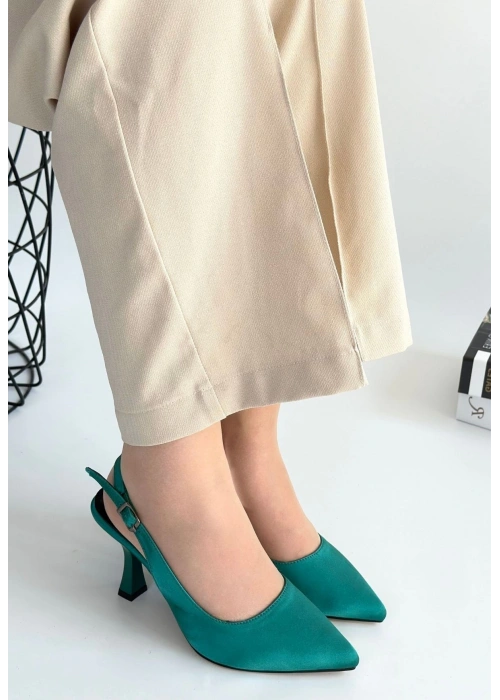 Ester Turkuaz Saten Topuklu Ayakkabı