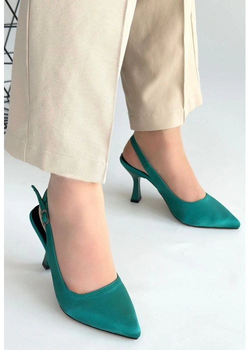 Ester Turkuaz Saten Topuklu Ayakkabı