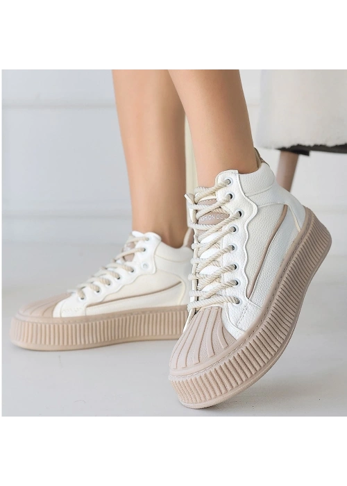 Estim Beyaz Cilt Vizon Detaylı Bağcıklı Spor Ayakkabı