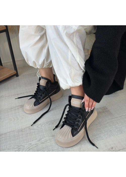 Estim Siyah Cilt Nude Detaylı Bağcıklı Spor Ayakkabı