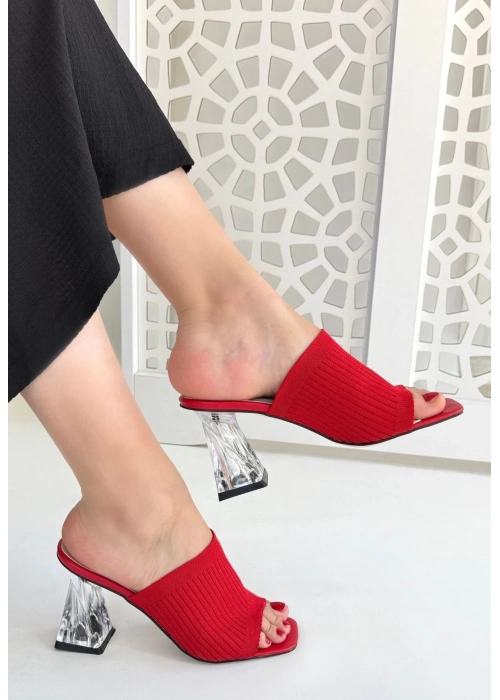 Evra Kırmızı Triko Topuklu Terlik