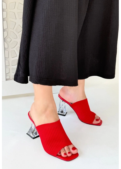 Evra Kırmızı Triko Topuklu Terlik