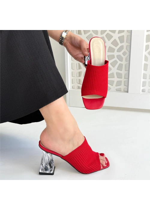 Evra Kırmızı Triko Topuklu Terlik