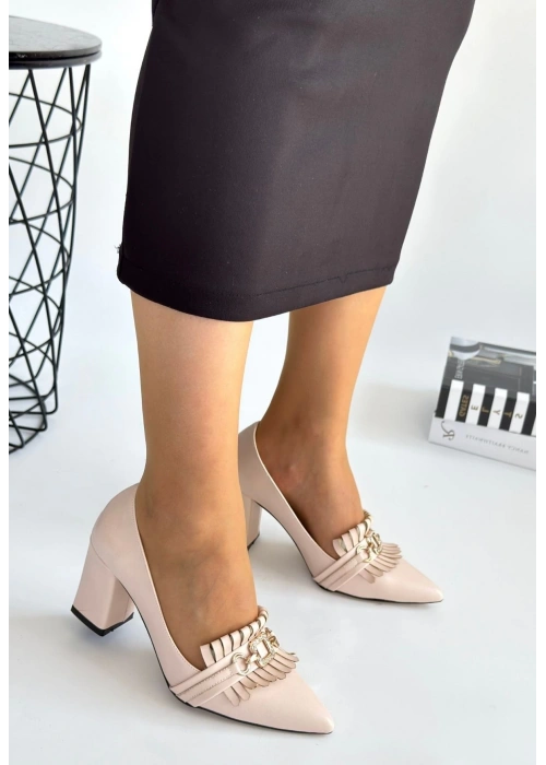 Farye Bej Cilt Topuklu Ayakkabı