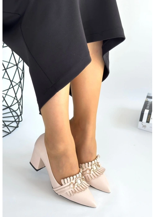 Farye Bej Cilt Topuklu Ayakkabı