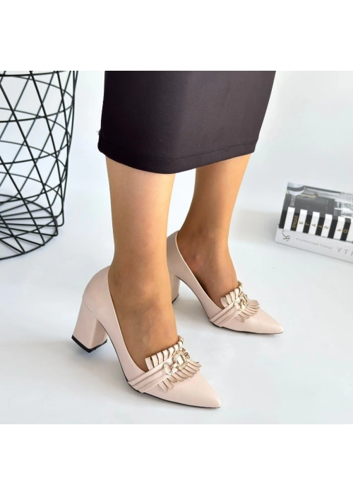 Farye Bej Cilt Topuklu Ayakkabı