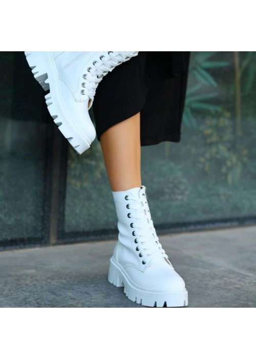 Flona Beyaz Cilt Bağcıklı Bot