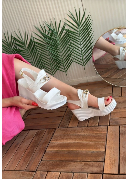 Gitay Beyaz Cilt Dolgu Topuk Sandalet