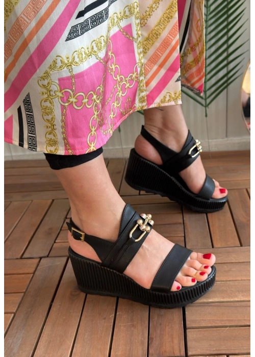 Gitay Siyah Cilt Dolgu Topuk Sandalet