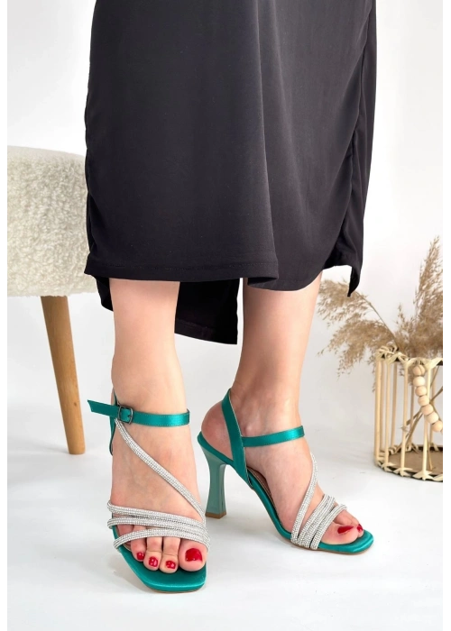 Gloria Yeşil Saten Topuklu Ayakkabı