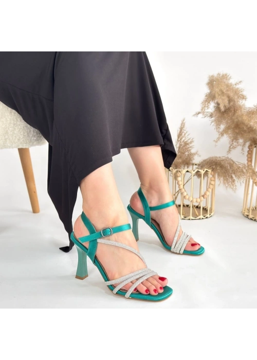 Gloria Yeşil Saten Topuklu Ayakkabı