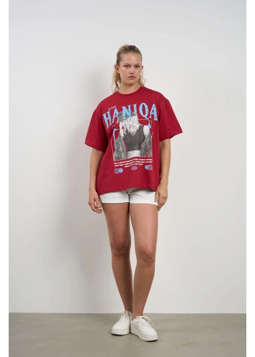 HANIQA Print T-Shirt – Big Size Maroon