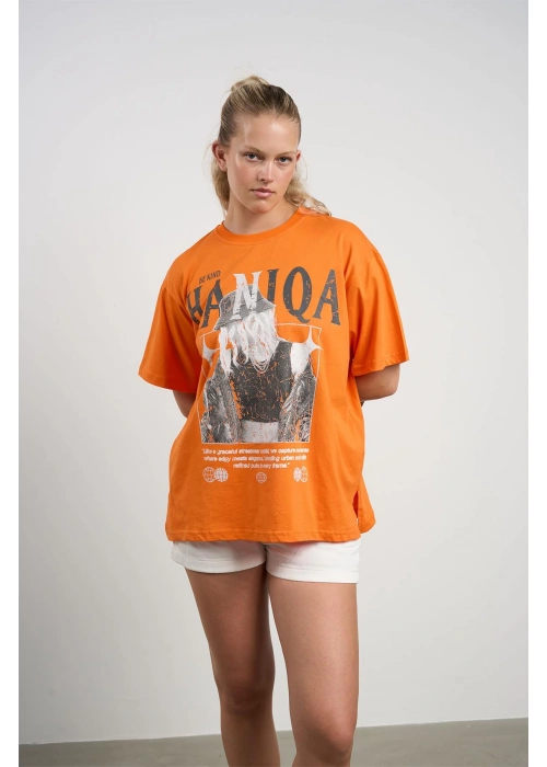 HANIQA Print T-Shirt – Big Size Orange