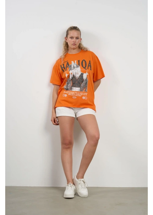 HANIQA Print T-Shirt – Big Size Orange