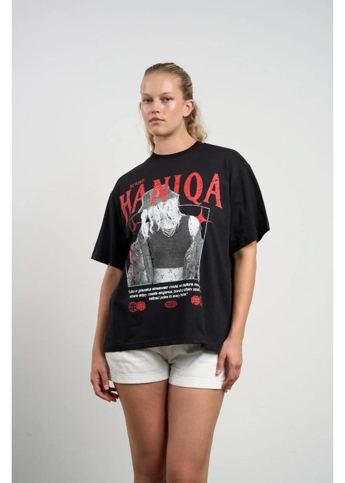 HANIQA Print T-Shirt – Small Black