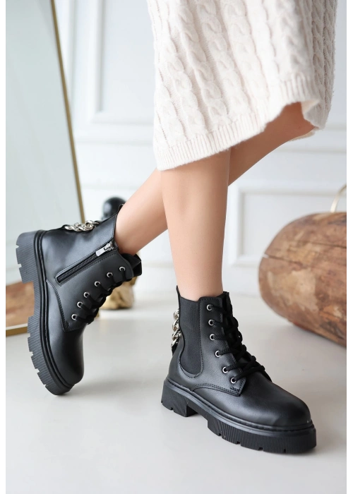 Harte Siyah Cilt Bağcıklı Bot