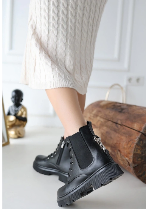 Harte Siyah Cilt Bağcıklı Bot