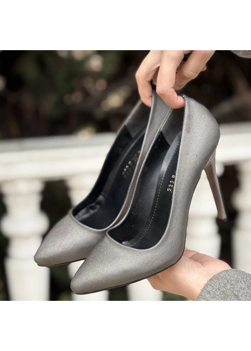 Hillar Platin Saten Stiletto Ayakkabı