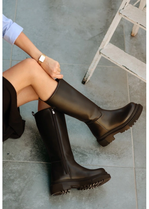 Idax Siyah Cilt Topuklu Çizme