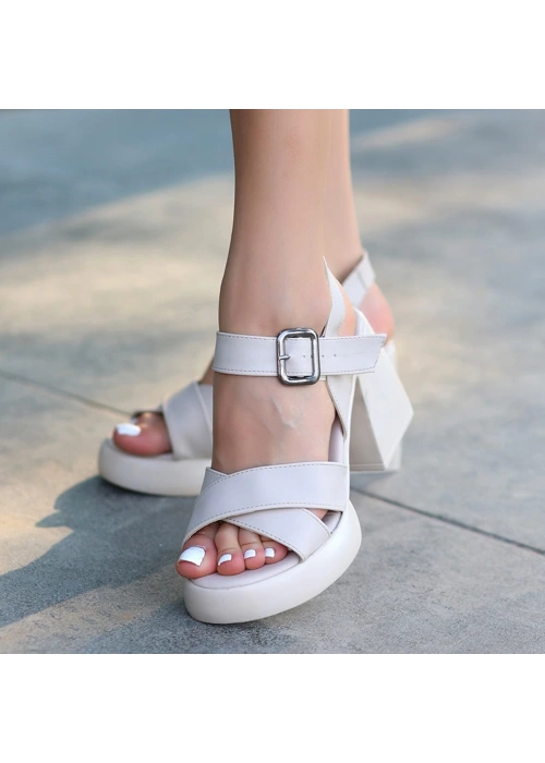 Jaina Bej Cilt Topuklu Sandalet