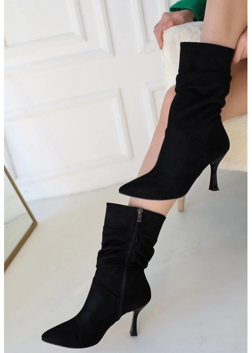 Jeria Siyah Süet Topuklu Çizme
