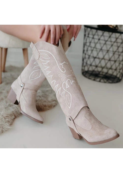 Jilla Bej Süet Tak Çıkar Topuklu Bot Ve Çizme