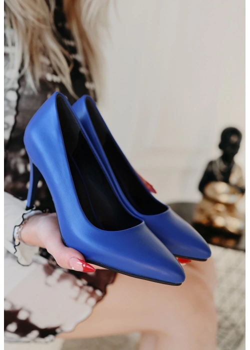 Jilya Mavi Cilt Stiletto Ayakkabı