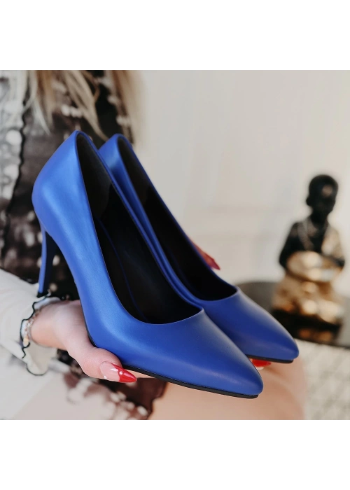 Jilya Mavi Cilt Stiletto Ayakkabı