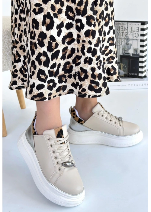 Jista Bej Cilt Gümüş Detaylı Bağcıklı Spor Ayakkabı